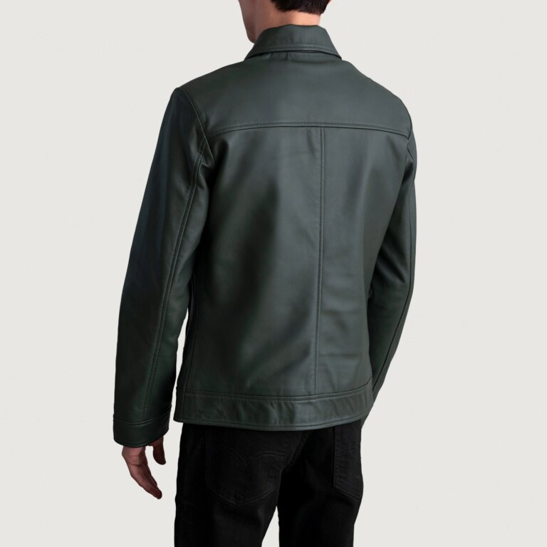 Mens Inferno Green Leather Jacket Tilted Back-8-1724077648119